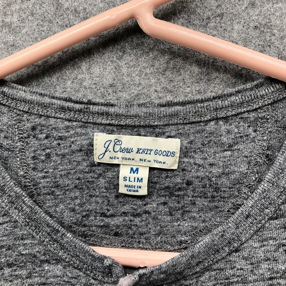 J Crew Henley Long Sleeve‎ T-Shirt Mens M Gray Heather Knit Goods Cotton